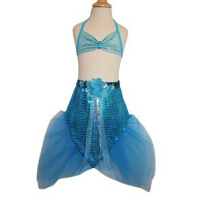 Teal Sequined Mermaid Tail Skirt + Bathing Suit Set - Kids/Toddler Sized Mermaid